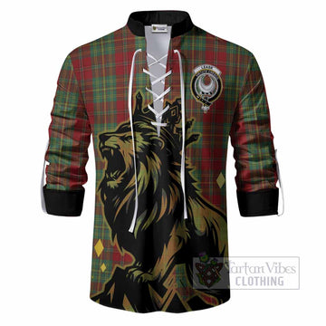 Leask Tartan Family Crest Ghillie Shirt Crowned Lion Roaring