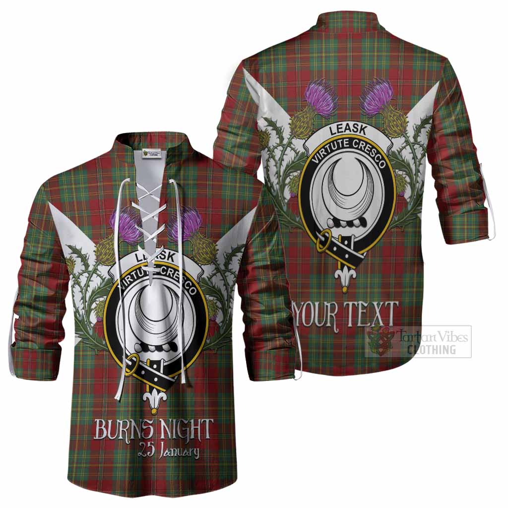 Leask Tartan Family Crest Ghillie Shirt Scottish Burns Night Thistle Floral