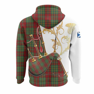 Leask Tartan Family Crest Hoodie Bagpipes with Scottish Thistle