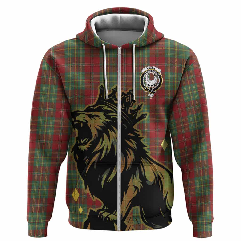 Leask Tartan Family Crest Hoodie Crowned Lion Roaring