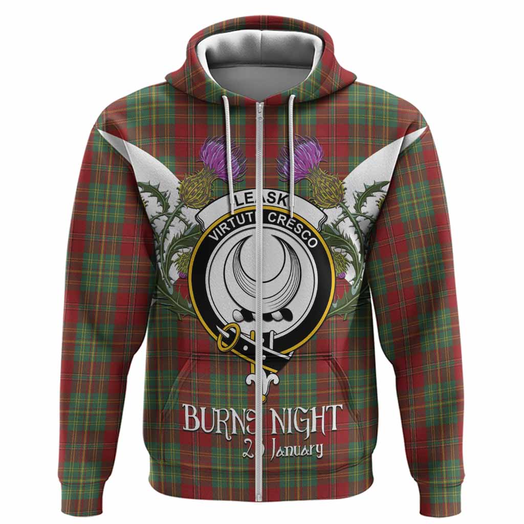 Leask Tartan Family Crest Hoodie Scottish Burns Night Thistle Floral