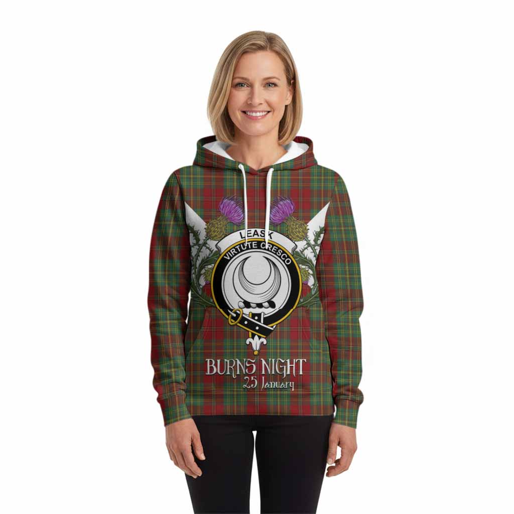 Leask Tartan Family Crest Hoodie Scottish Burns Night Thistle Floral