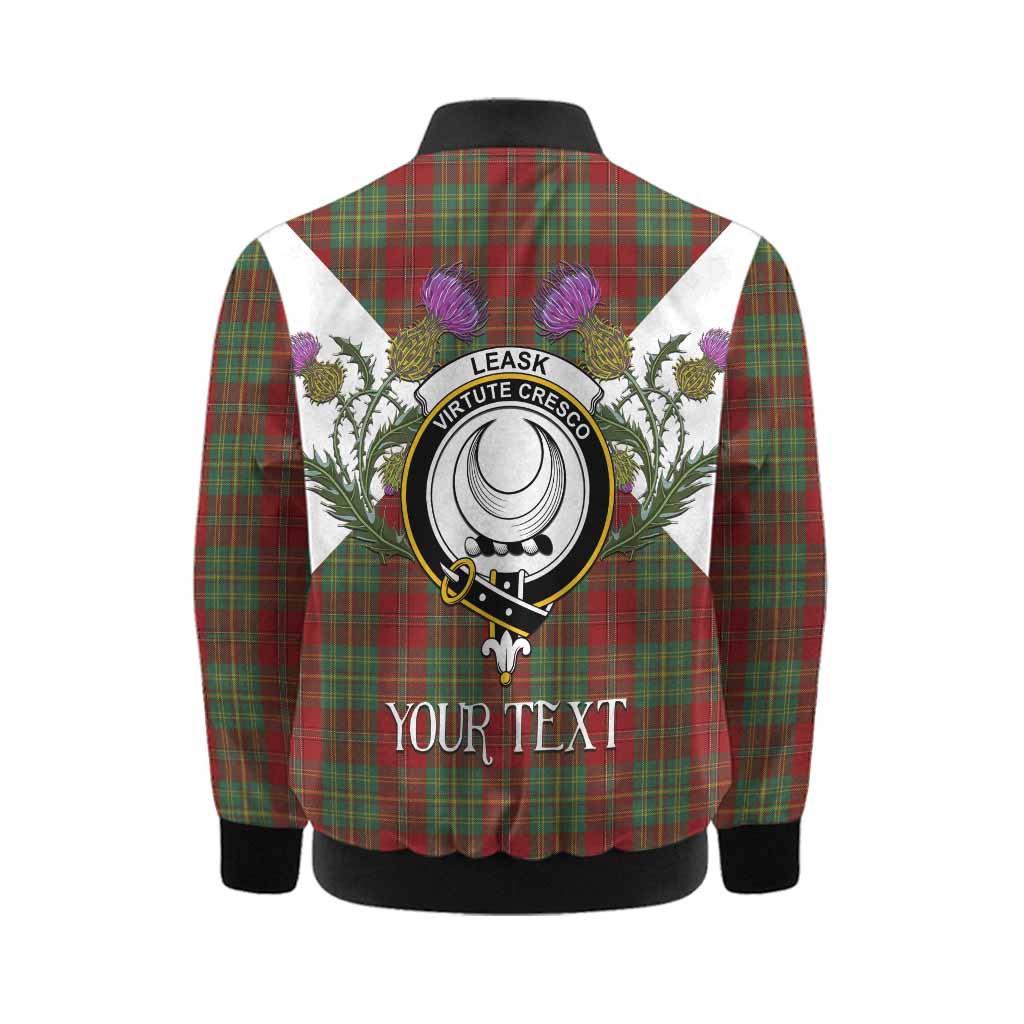 Leask Tartan Family Crest Kid Bomber Jacket Scottish Burns Night Thistle Floral