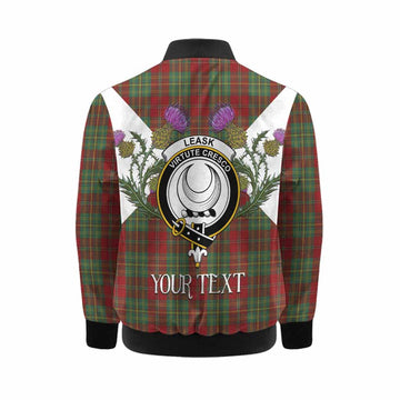 Leask Tartan Family Crest Kid Bomber Jacket Scottish Burns Night Thistle Floral