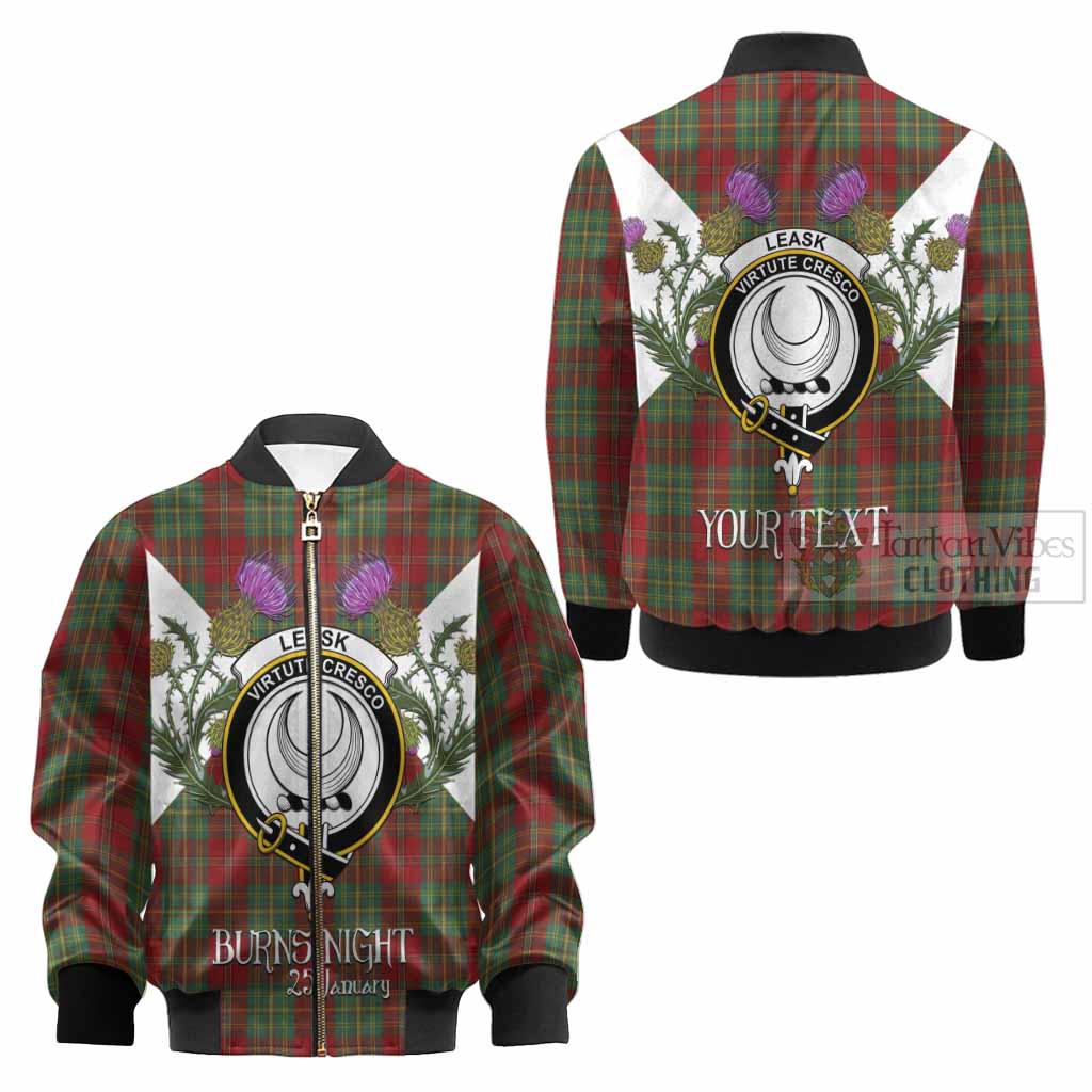 Leask Tartan Family Crest Kid Bomber Jacket Scottish Burns Night Thistle Floral