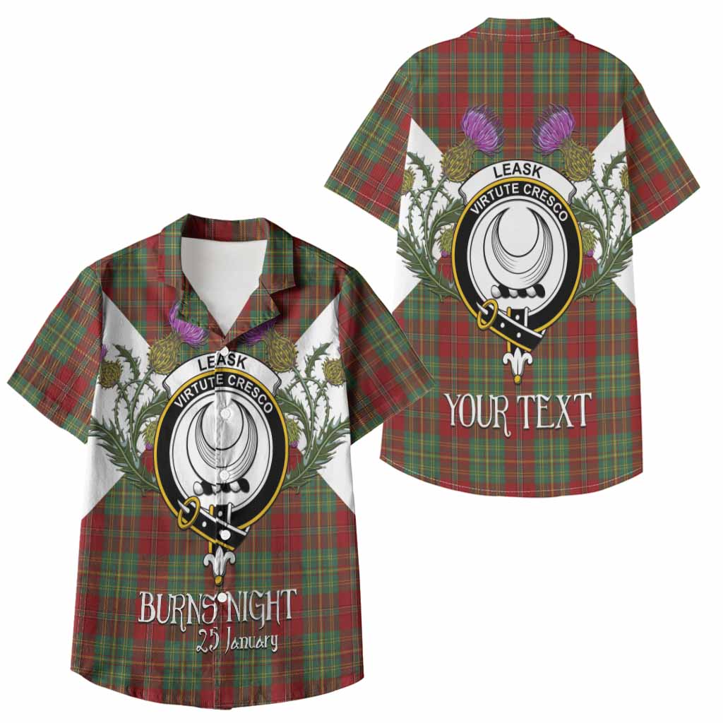 Leask Tartan Family Crest Kid Hawaiian Shirt Scottish Burns Night Thistle Floral