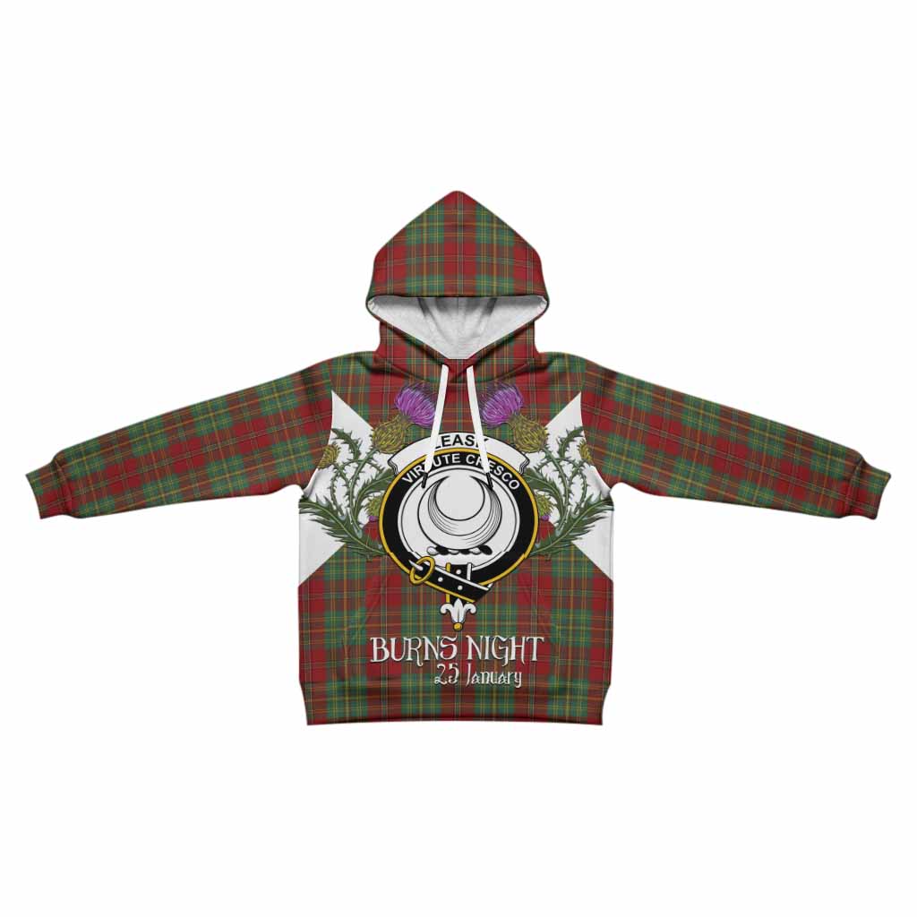 Leask Tartan Family Crest Kid Hoodie Scottish Burns Night Thistle Floral