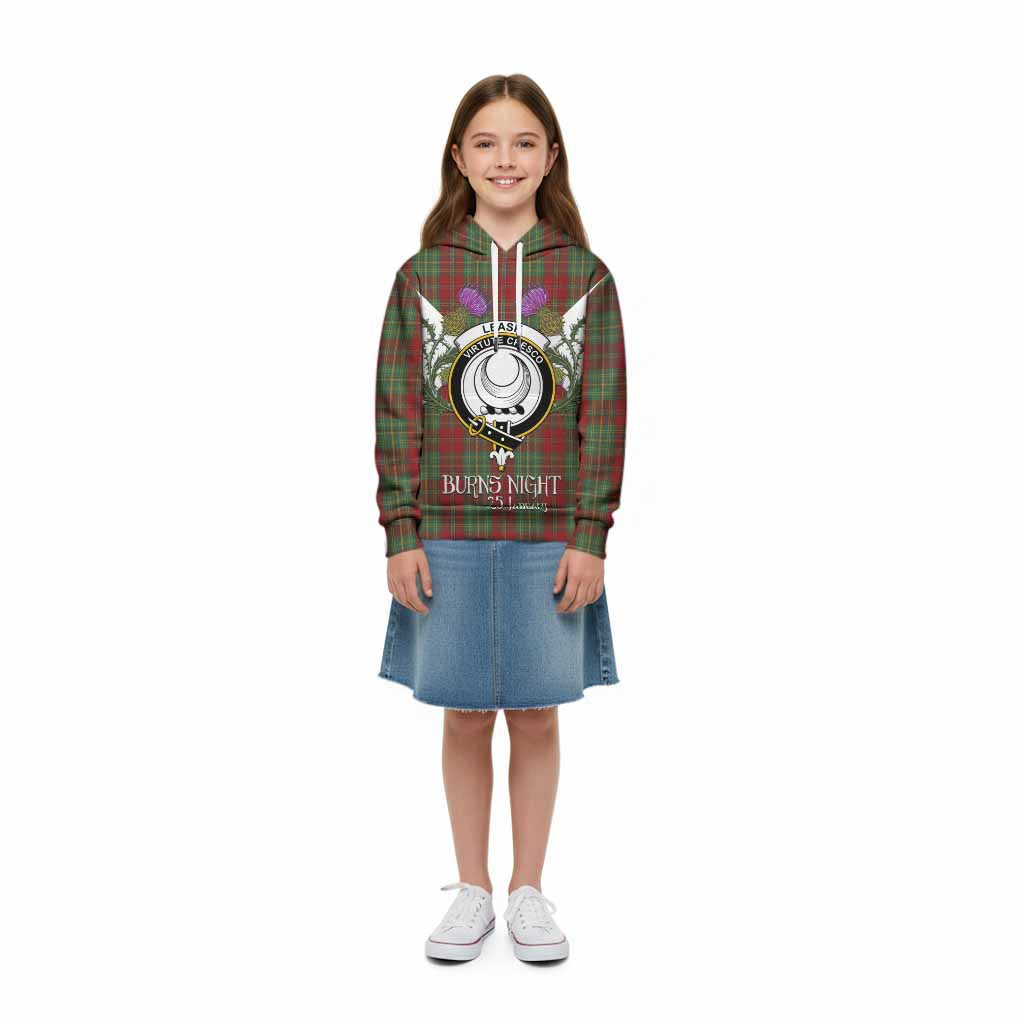 Leask Tartan Family Crest Kid Hoodie Scottish Burns Night Thistle Floral