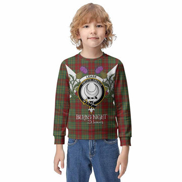 Leask Tartan Family Crest Kid Knitted Sweatshirt Scottish Burns Night Thistle Floral