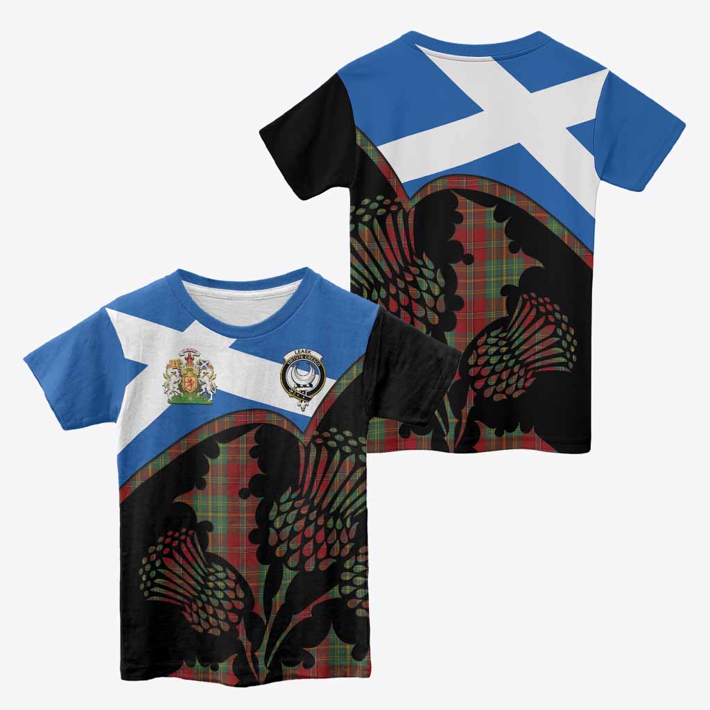 Leask Tartan Family Crest Kid T-shirt Scotland Thistle Floral Flag Style