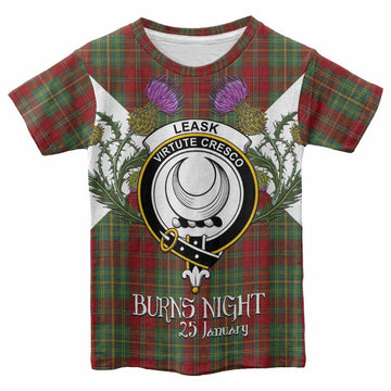 Leask Tartan Family Crest Kid T-shirt Scottish Burns Night Thistle Floral