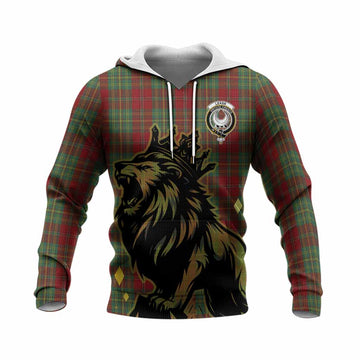 Leask Tartan Family Crest Knitted Hoodie Crowned Lion Roaring