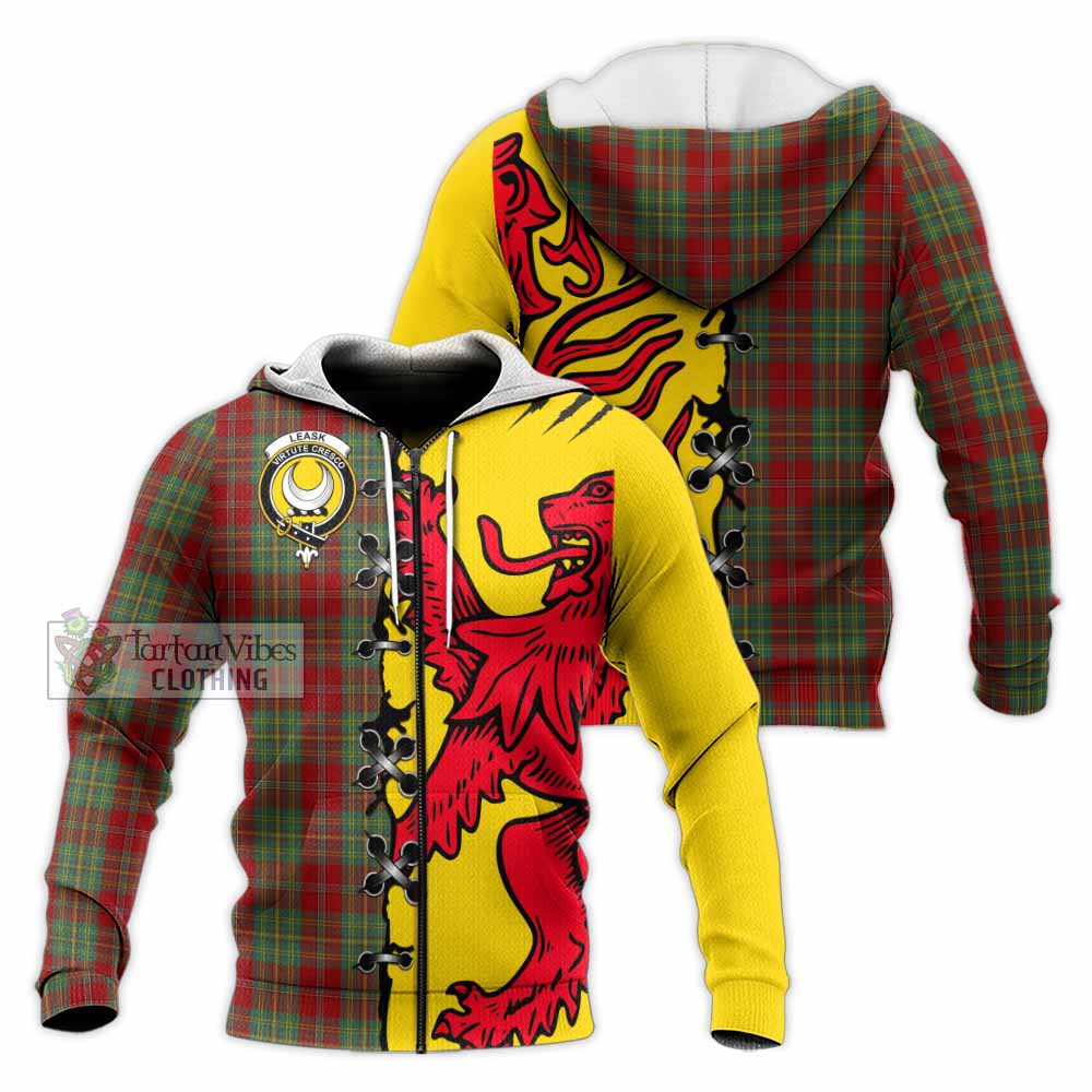 Leask Tartan Family Crest Knitted Hoodie Lion Rampant Honor - Tartan Vibes Clothing