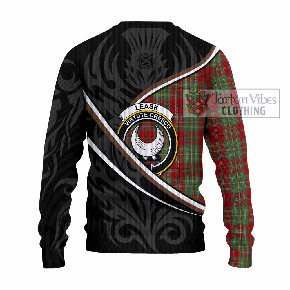 Leask Tartan Family Crest Knitted Sweater Celtic Scottish Thistle Floral - Tartan Vibes Clothing