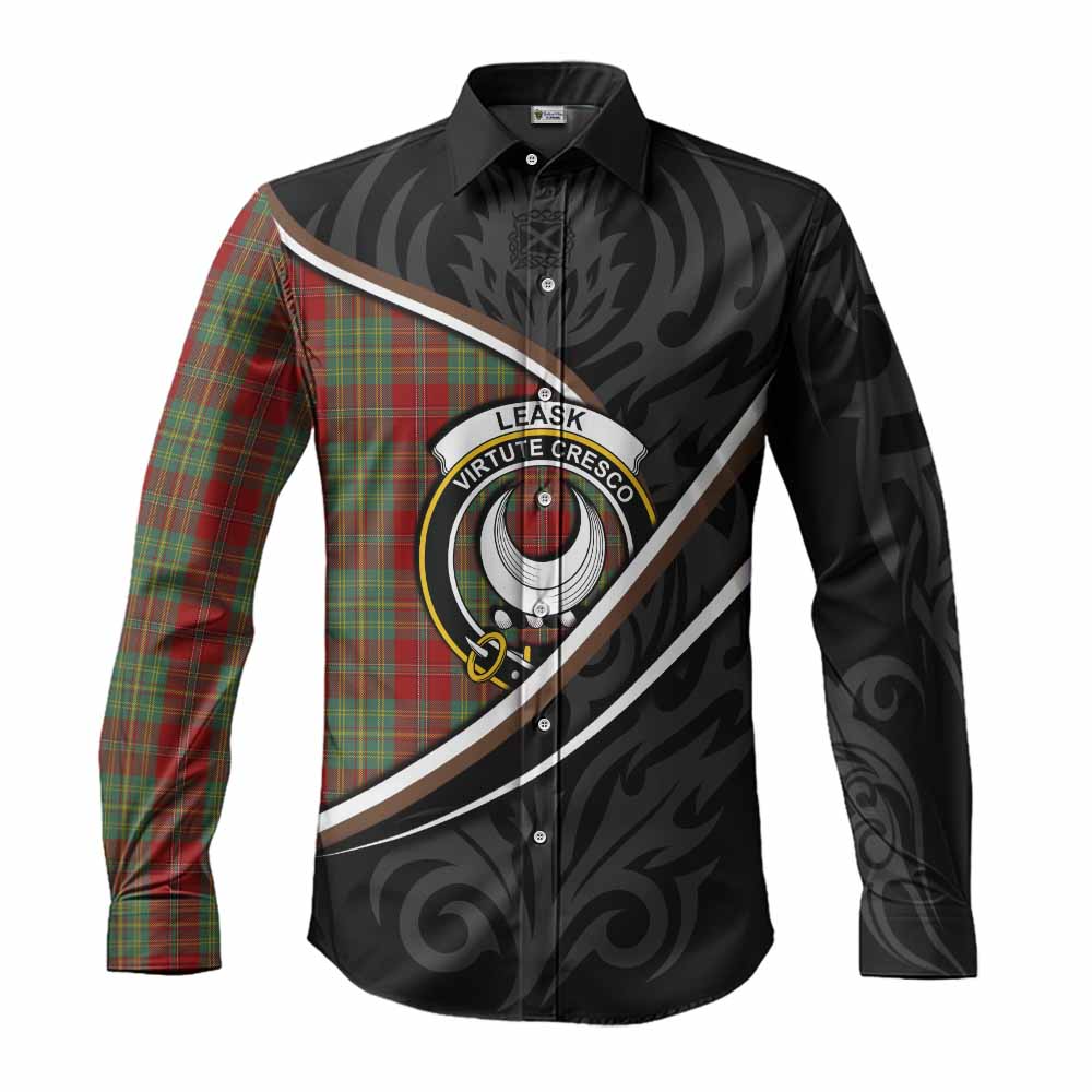 Leask Tartan Family Crest Long Sleeve Button Shirts Celtic Scottish Thistle Floral - Tartan Vibes Clothing