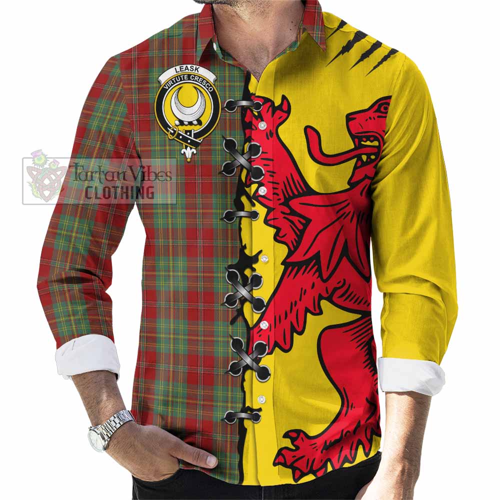 Leask Tartan Family Crest Long Sleeve Button Shirts Lion Rampant Honor - Tartan Vibes Clothing