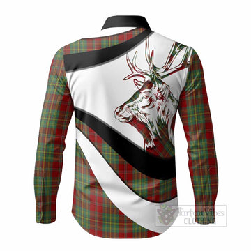 Leask Tartan Family Crest Long Sleeve Button Shirts Scottish Red Deer Curves Style