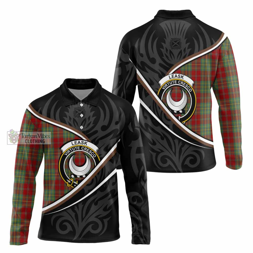 Leask Tartan Family Crest Long Sleeve Polo Shirt Celtic Scottish Thistle Floral - Tartan Vibes Clothing