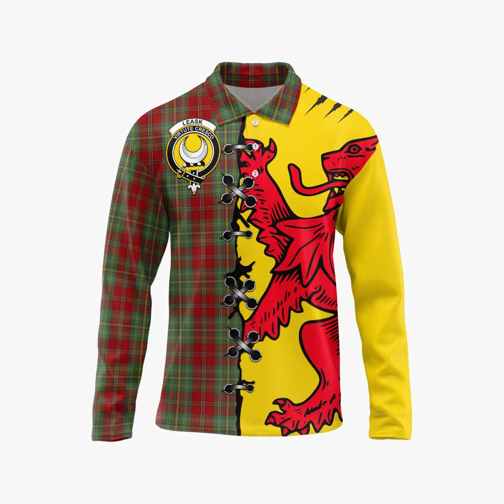 Leask Tartan Family Crest Long Sleeve Polo Shirt Lion Rampant Honor - Tartan Vibes Clothing