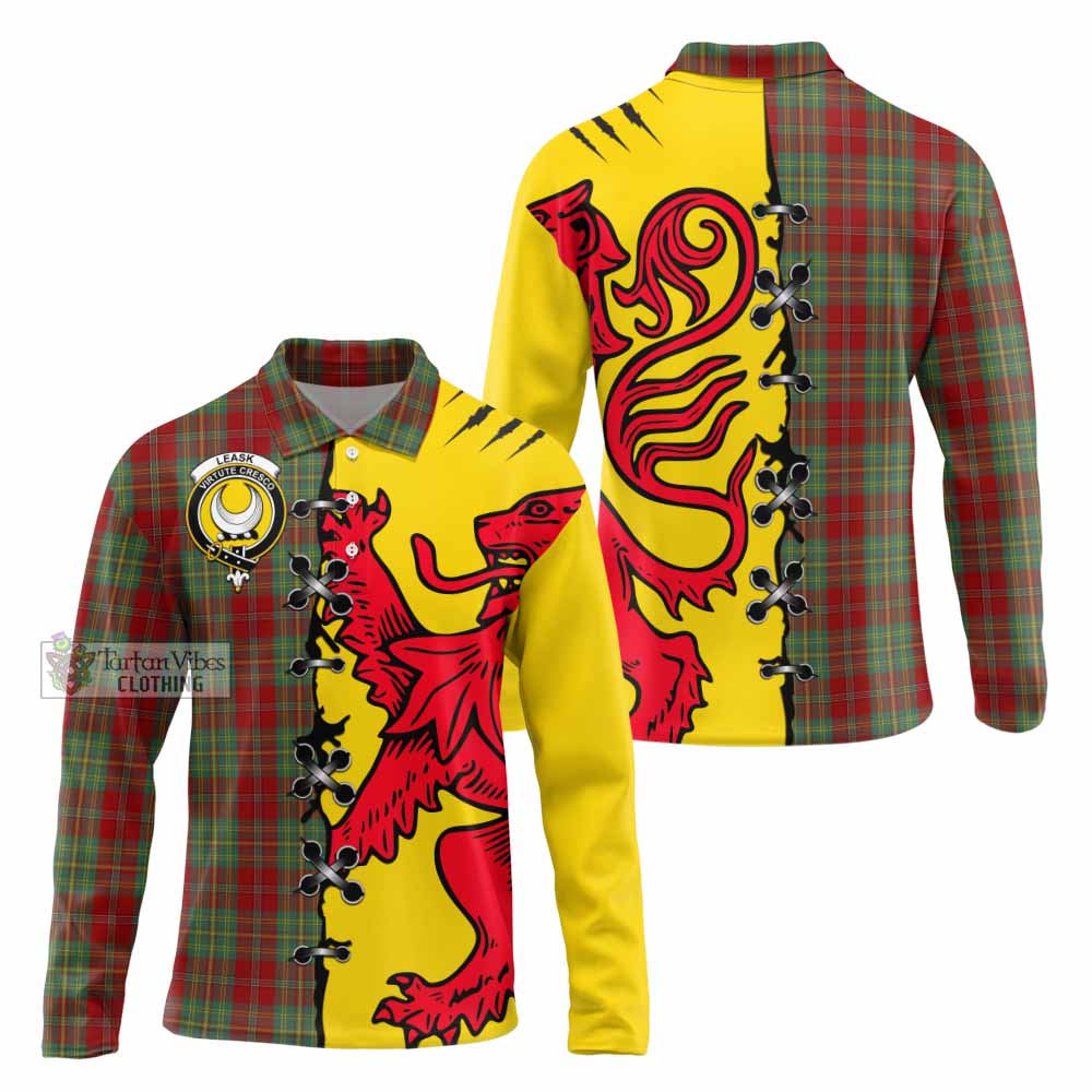 Leask Tartan Family Crest Long Sleeve Polo Shirt Lion Rampant Honor - Tartan Vibes Clothing