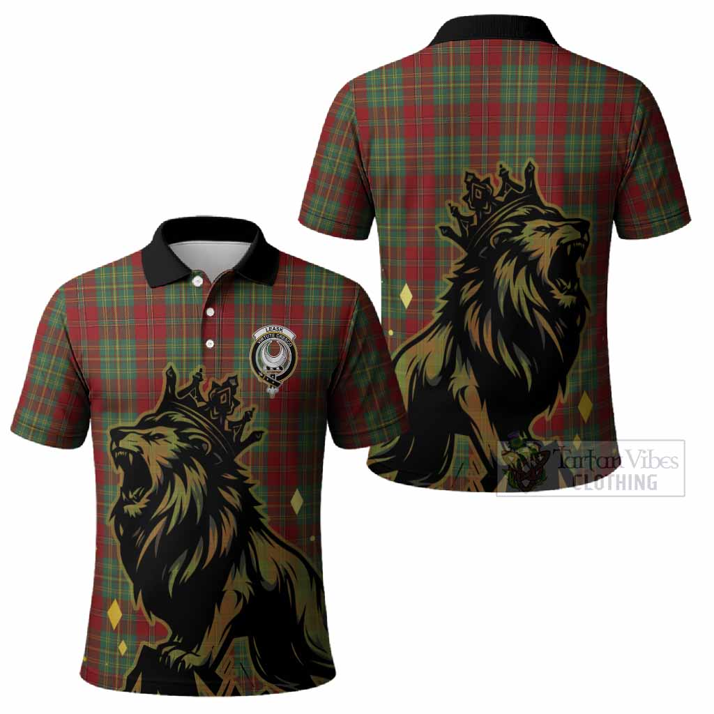 Leask Tartan Family Crest Polo Shirt Crowned Lion Roaring