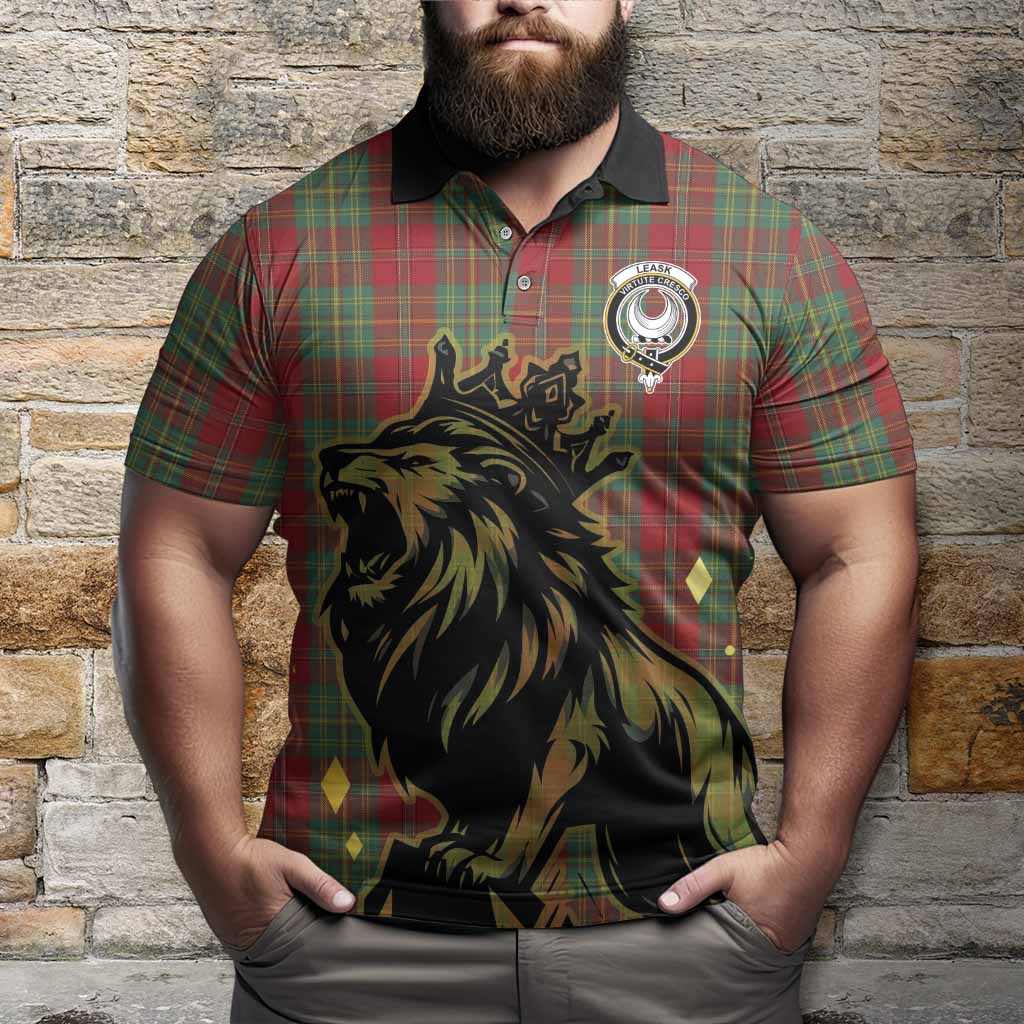 Leask Tartan Family Crest Polo Shirt Crowned Lion Roaring