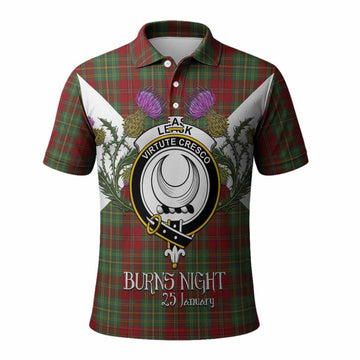 Leask Tartan Family Crest Polo Shirt Scottish Burns Night Thistle Floral