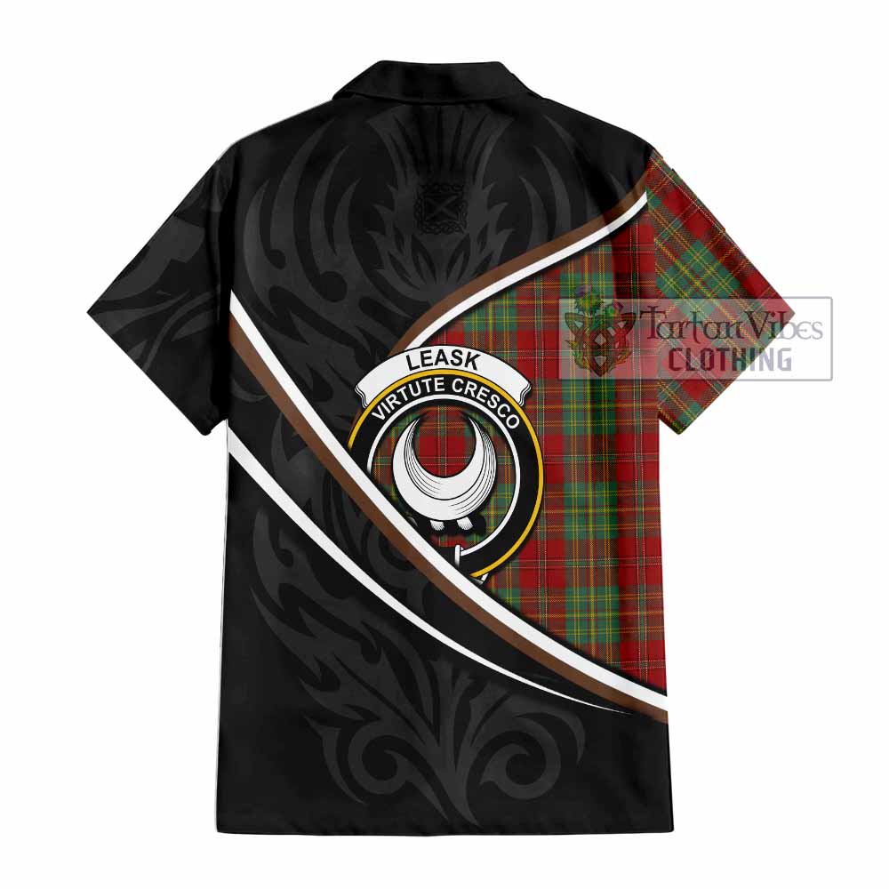 Leask Tartan Family Crest Short Sleeve Button Shirt Celtic Scottish Thistle Floral - Tartan Vibes Clothing