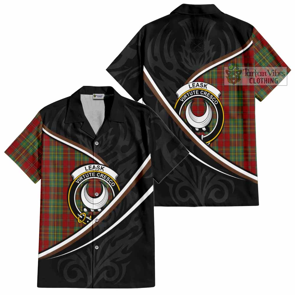 Leask Tartan Family Crest Short Sleeve Button Shirt Celtic Scottish Thistle Floral - Tartan Vibes Clothing