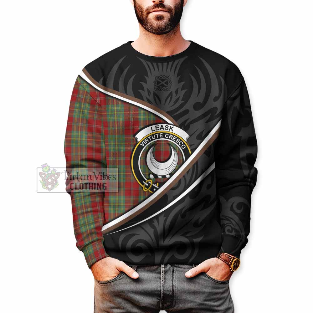 Leask Tartan Family Crest Sweatshirt Celtic Scottish Thistle Floral - Tartan Vibes Clothing
