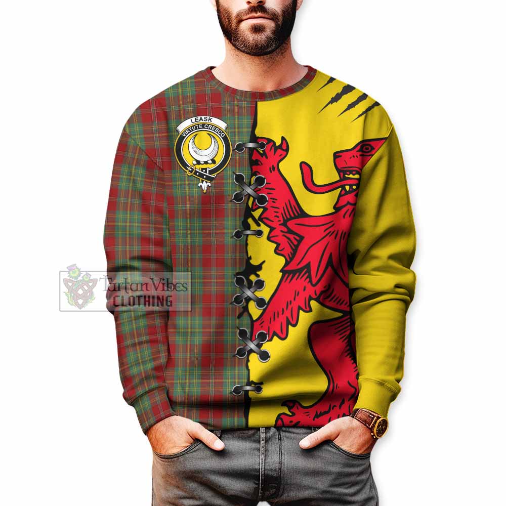 Leask Tartan Family Crest Sweatshirt Lion Rampant Honor - Tartan Vibes Clothing