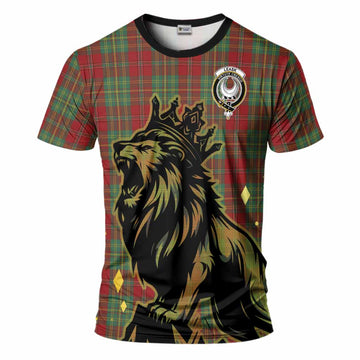 Leask Tartan Family Crest T-Shirt Crowned Lion Roaring