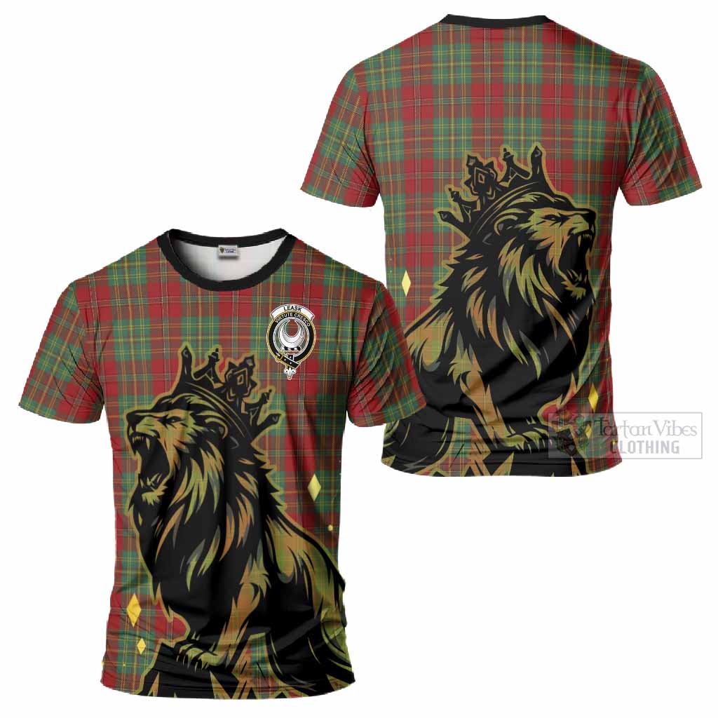 Leask Tartan Family Crest T-Shirt Crowned Lion Roaring