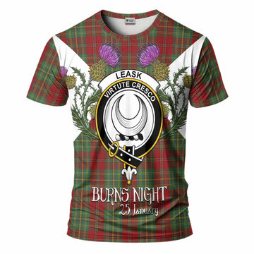 Leask Tartan Family Crest T-Shirt Scottish Burns Night Thistle Floral