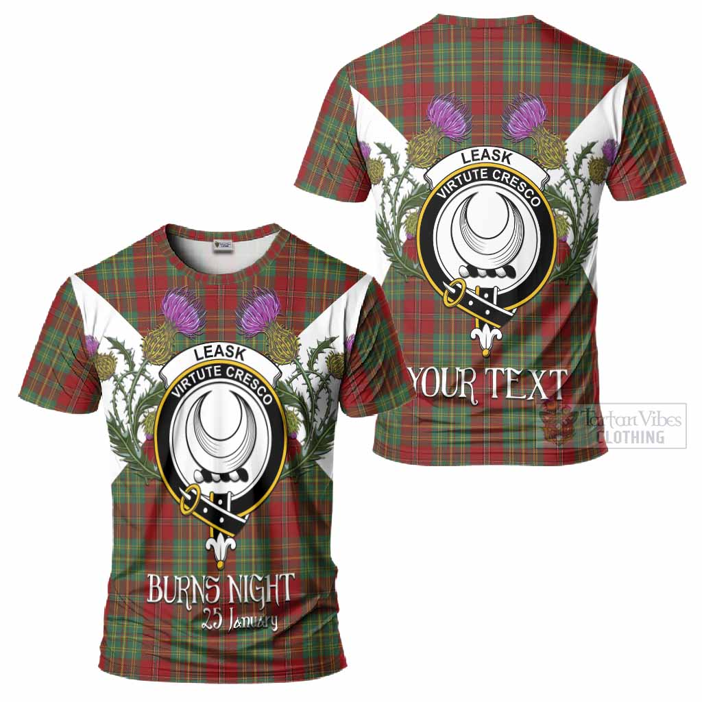Leask Tartan Family Crest T-Shirt Scottish Burns Night Thistle Floral