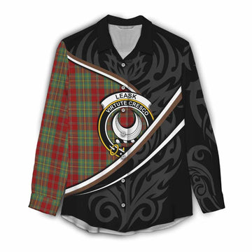 Leask Tartan Family Crest Women Casual Shirt Celtic Scottish Thistle Floral