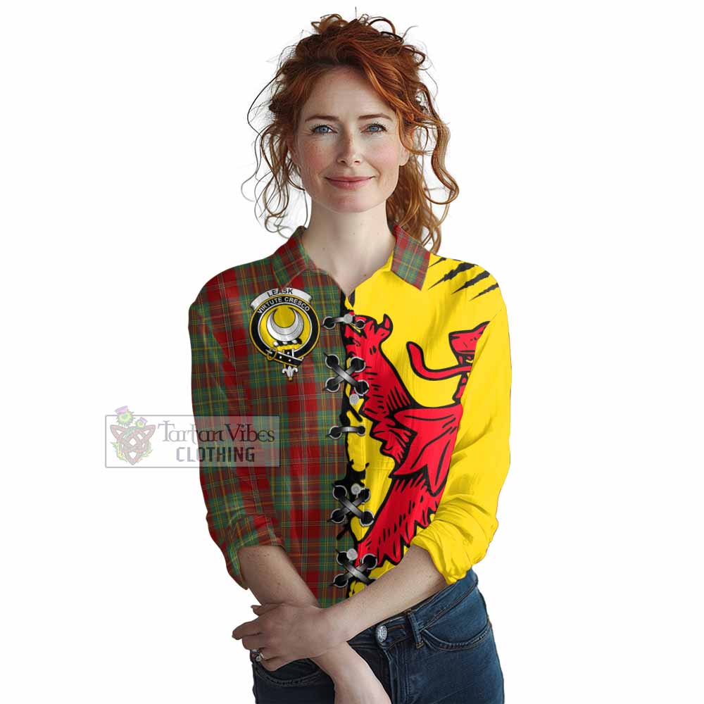 Leask Tartan Family Crest Women Casual Shirt Lion Rampant Honor - Tartan Vibes Clothing