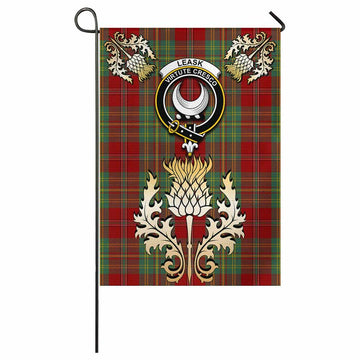 Leask Tartan Garden Flag with Golden Regal Scottish Thistle Emblem