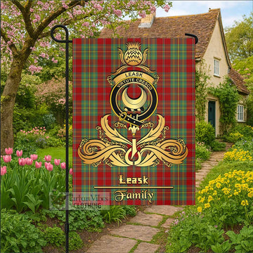 Leask Tartan Garden Flag with Highland Thistle Cherish Family Crest Style