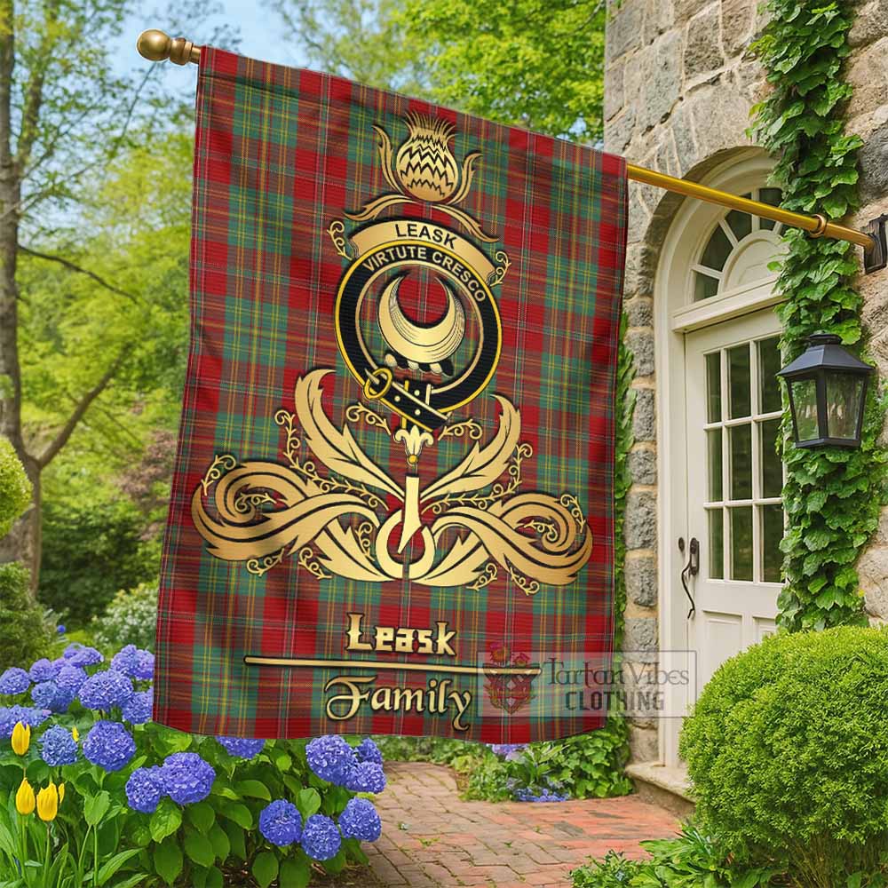 Leask Tartan Garden Flag with Highland Thistle Cherish Family Crest Style - Tartan Vibes Clothing