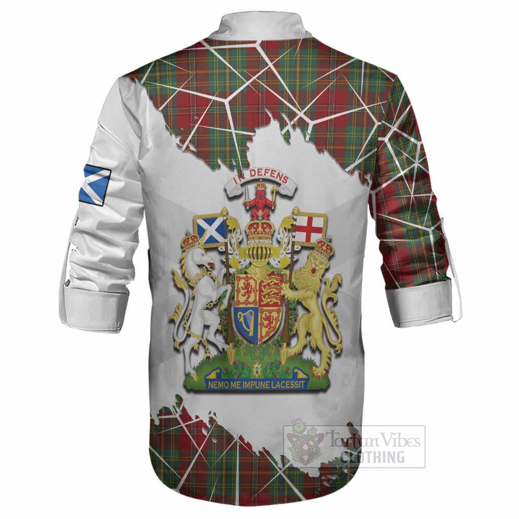 Leask Tartan Ghillie Shirt with Family Crest and Lion Rampant Grunge Style