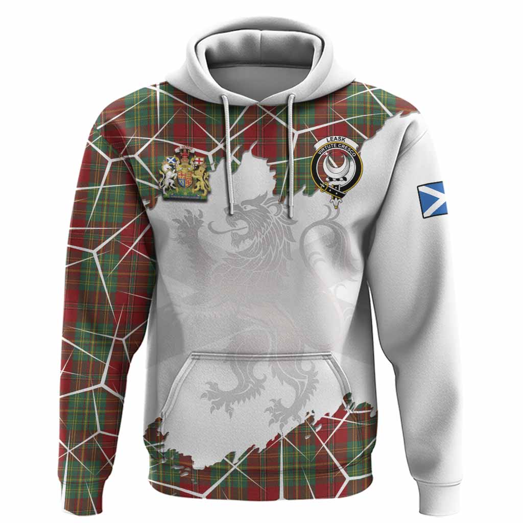 Leask Tartan Hoodie with Family Crest and Lion Rampant Grunge Style