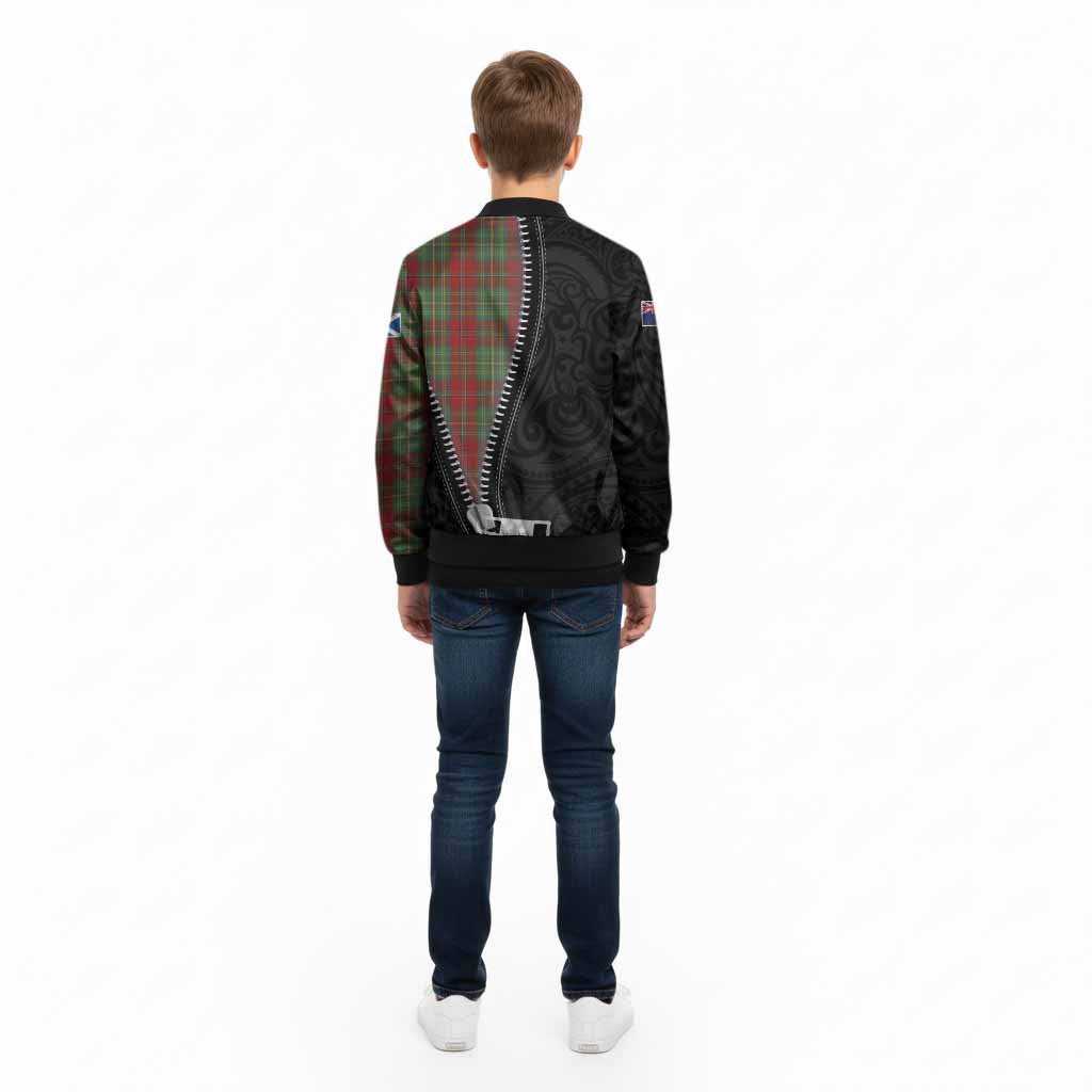 Leask Tartan Kid Bomber Jacket New Zealand Pattern Unique Zipper Stylized