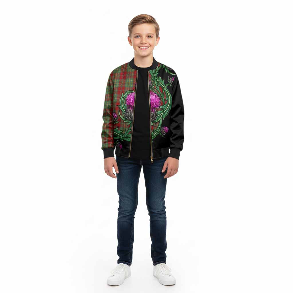 Leask Tartan Kid Bomber Jacket Resilient Scottish Thistle - Tartan Vibes Clothing