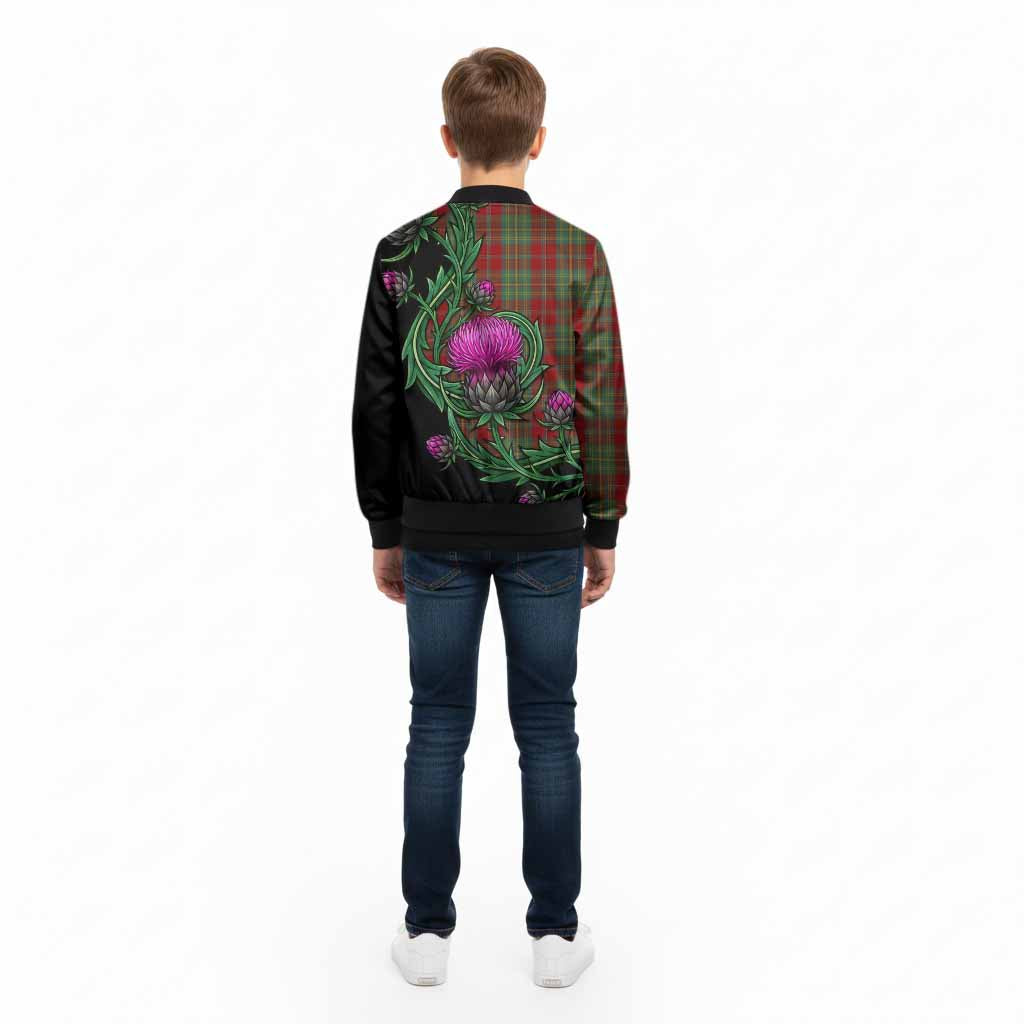 Leask Tartan Kid Bomber Jacket Resilient Scottish Thistle - Tartan Vibes Clothing