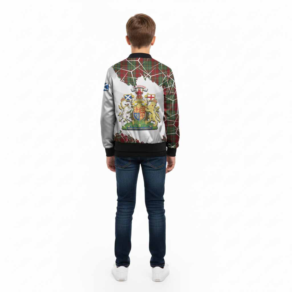 Leask Tartan Kid Bomber Jacket with Family Crest and Lion Rampant Grunge Style