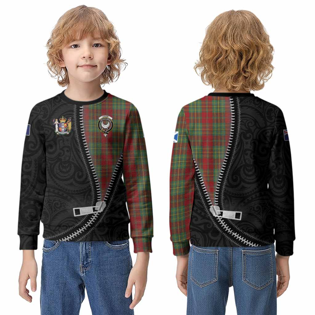 Leask Tartan Kid Knitted Sweatshirt New Zealand Pattern Unique Zipper Stylized