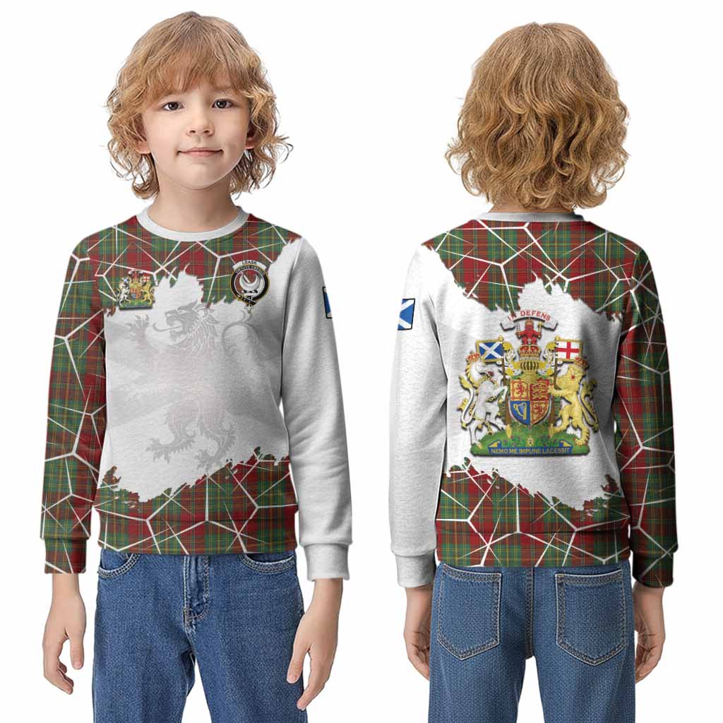 Leask Tartan Kid Knitted Sweatshirt with Family Crest and Lion Rampant Grunge Style