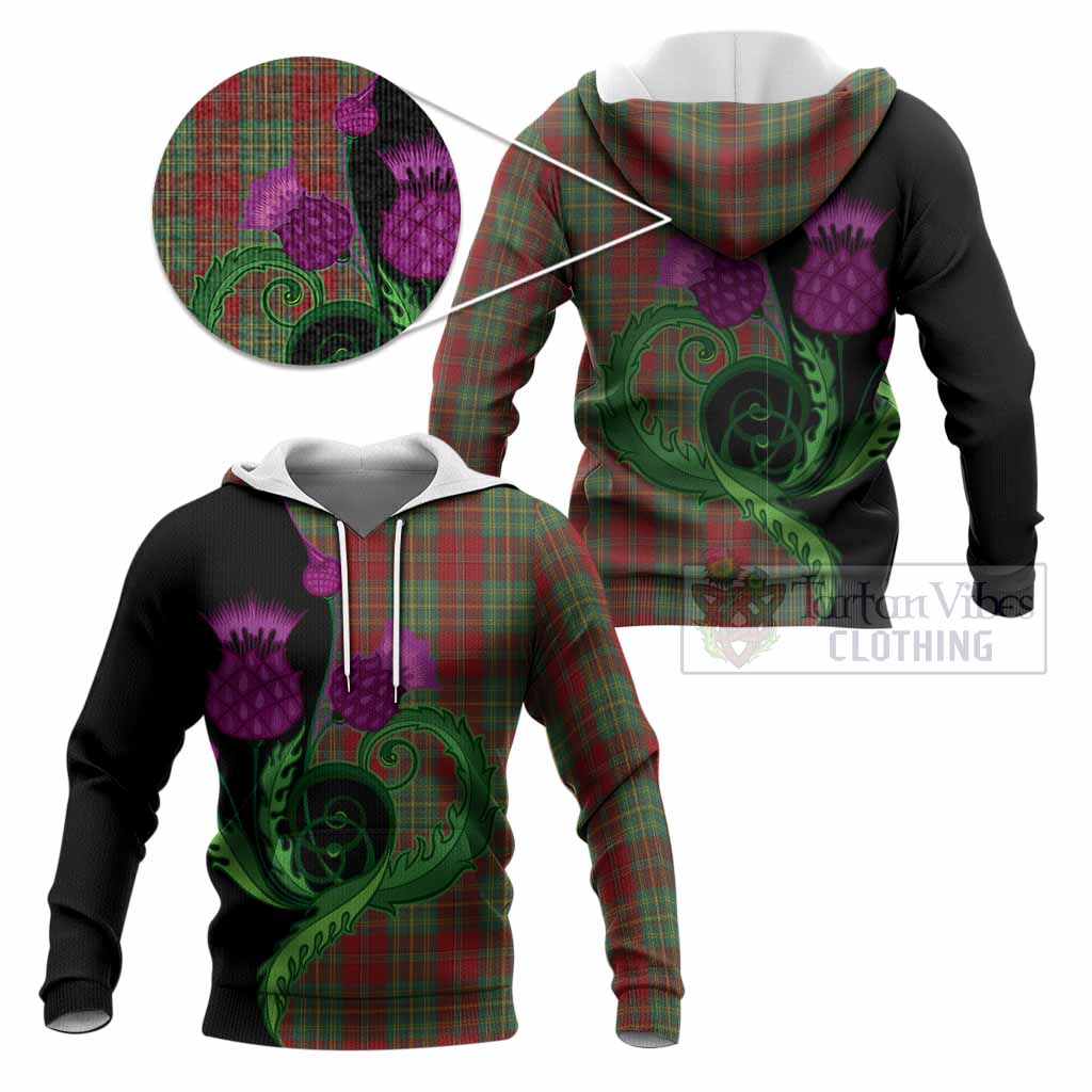 Leask Tartan Knitted Hoodie Traditional Scottish Thistle