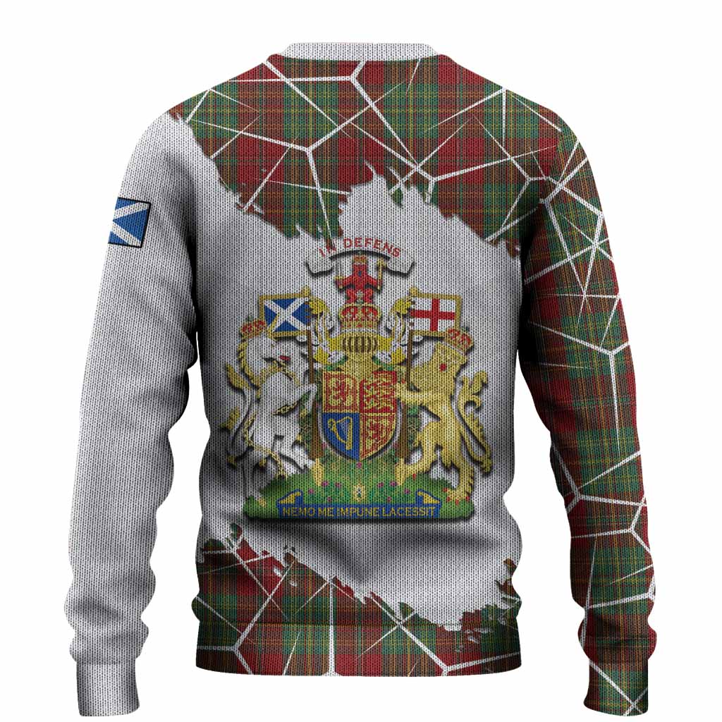 Leask Tartan Knitted Sweater with Family Crest and Lion Rampant Grunge Style